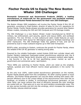 Fischer Panda US to Equip the New Boston Whaler 350 Challenger