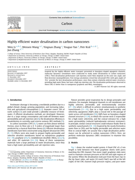 Highly Efficient Water Desalination in Carbon Nanocones