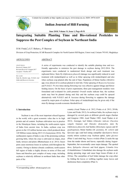 Integrating Suitable Planting Time and Bio-Rational Pesticides to Suppress the Pest Complex of Soybean in Northeast India