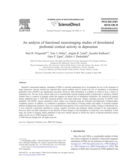 An Analysis of Functional Neuroimaging Studies of Dorsolateral Prefrontal Cortical Activity in Depression