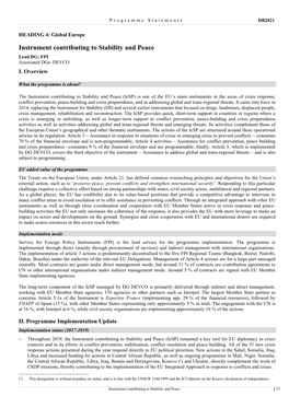 Instrument Contributing to Stability and Peace Lead DG: FPI Associated Dgs: DEVCO I