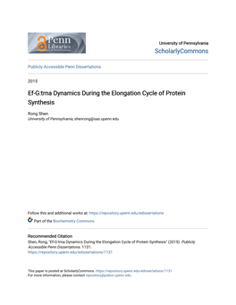 Ef-G:Trna Dynamics During the Elongation Cycle of Protein Synthesis