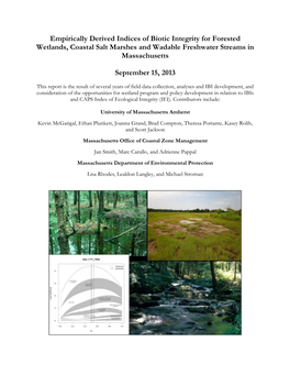 Empirically Derived Indices of Biotic Integrity for Forested Wetlands, Coastal Salt Marshes and Wadable Freshwater Streams in Massachusetts