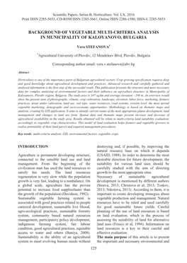 Background of Vegetable Multi-Criteria Analysis in Municipality of Kaloyanovo, Bulgaria