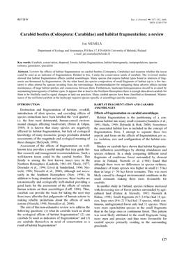 (Coleoptera: Carabidae) and Habitat Fragmentation