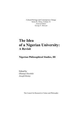 The Idea of a Nigerian University: a Revisit