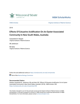 Effects of Estuarine Acidification on an Oyster-Associated Community in New South Wales, Australia