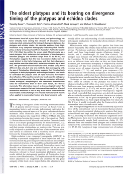 The Oldest Platypus and Its Bearing on Divergence Timing of the Platypus and Echidna Clades