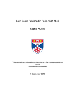 Latin Books Published in Paris, 1501-1540
