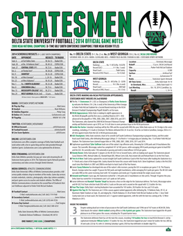 Delta State University Football | 2014 Official Game Notes 2000 Ncaa National Champions | 6-Time Gulf South Conference Champions | Four Ncaa Region Titles
