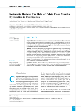 The Role of Pelvic Floor Muscles Dysfunction in Constipation