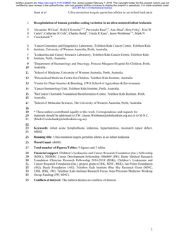 Gout Et Al Ultra-Mutation Targets Germline Alleles in an Infant Leukemia Recapitulation of Human Germline Coding Variation in An