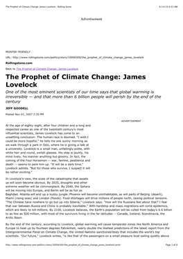 The Prophet of Climate Change James Lovelock Rolling Stone