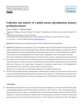 Collection and Analysis of a Global Marine Phytoplankton Primary