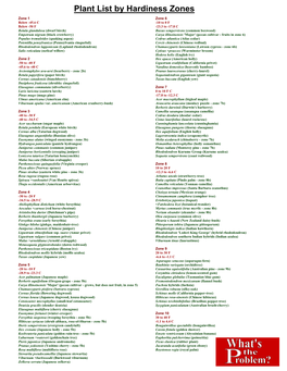 Plant List by Hardiness Zones