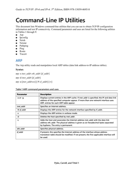 Command-Line IP Utilities This Document Lists Windows Command-Line Utilities That You Can Use to Obtain TCP/IP Configuration Information and Test IP Connectivity