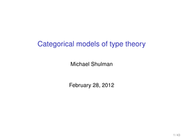 Categorical Models of Type Theory