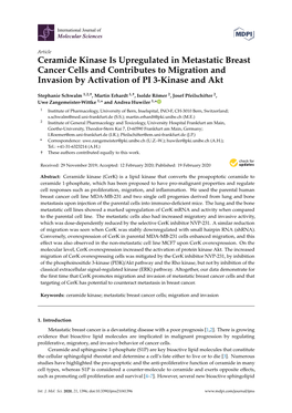 Ceramide Kinase Is Upregulated in Metastatic Breast Cancer Cells and Contributes to Migration and Invasion by Activation of PI 3-Kinase and Akt