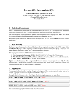 15-445/645 Database Systems (Fall 2020) Carnegie Mellon University Prof