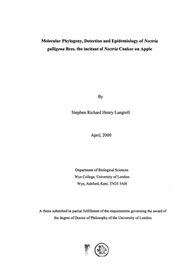 Molecular Phylogeny, Detection and Epidemiology of Nectria Galligena Bres