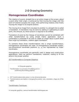 2-D Drawing Geometry Homogeneous Coordinates