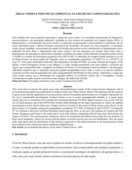 Áreas Verdes E Percepção Ambiental Na Cidade De Campos Gerais (Mg)