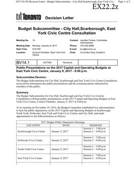 Budget Subcommittee - City Hall,Scarborough, East York Civi