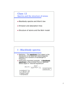 Class 12 I : Blackbody Spectra