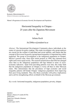 Horizontal Inequality in Chiapas – 25 Years After the Zapatista Movement