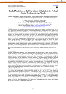 Rainfall Variations As the Determinant of Malaria in the Federal Capital Territory Abuja, Nigeria