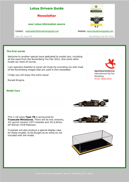 Lotus Drivers Guide Newsletter, Issue 55, Nuremberg 2012, Page 1
