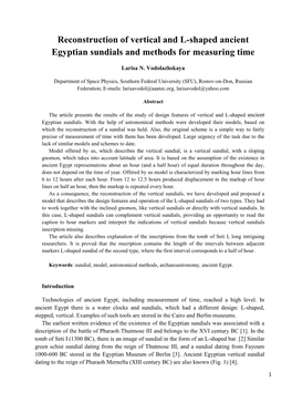 Reconstruction of Vertical and L-Shaped Ancient Egyptian Sundials and Methods for Measuring Time