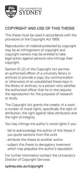 Thesis This Thesis Must Be Used in Accordance with the Provisions of the Copyright Act 1968