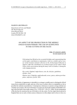 An Aspect of Die-Production in the Middle Anglo-Saxon Period: the Use of Guidelines in the Cutting of Die-Faces