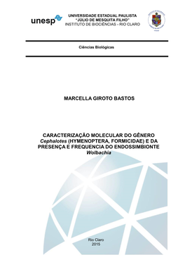 HYMENOPTERA, FORMICIDAE) E DA PRESENÇA E FREQUENCIA DO ENDOSSIMBIONTE Wolbachia