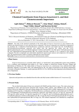 Chemical Constituents from Erigeron Bonariensis L. and Their Chemotaxonomic Importance