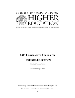 2011 Legislative Report on Remedial Education