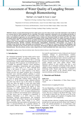 Assessment of Water Quality of Lungding Stream Through Biomonitoring