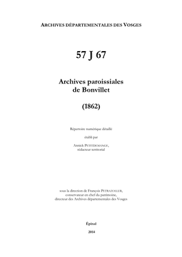 Archives Paroissiales De Bonvillet