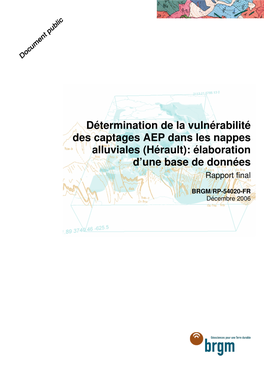 Détermination De La Vulnérabilité Des Captages AEP Dans Les Nappes Alluviales (Hérault): Élaboration D’Une Base De Données Rapport Final