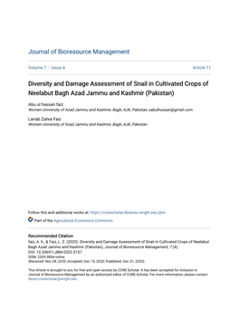Diversity and Damage Assessment of Snail in Cultivated Crops of Neelabut Bagh Azad Jammu and Kashmir (Pakistan)