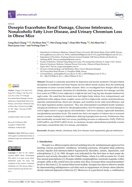 Doxepin Exacerbates Renal Damage, Glucose Intolerance, Nonalcoholic Fatty Liver Disease, and Urinary Chromium Loss in Obese Mice