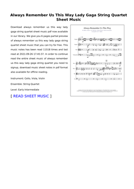 Always Remember Us This Way Lady Gaga String Quartet Sheet Music