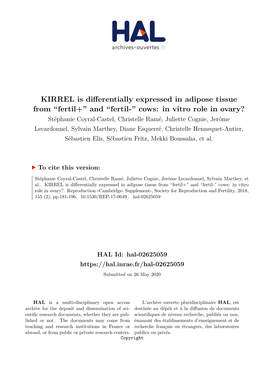 KIRREL Is Differentially Expressed in Adipose Tissue From