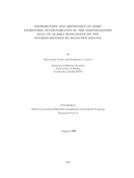 Distribution and Abundance of Some Epibenthic Invertebrates of the Northeastern Gulf of Alaska with Notes on the Feeding Biology of Selected Species