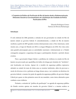 14 a Trajetória Da Política De Pacificação Do Rio De Janeiro