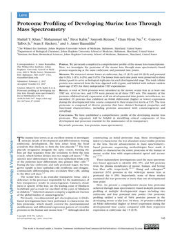 Proteome Profiling of Developing Murine Lens Through Mass