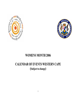 Womens Month 2006 Calendar of Events Western Cape