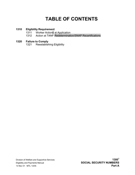 SOCIAL SECURITY NUMBERS 13 Nov 01 MTL 13/05 Part a TANF TANF TANF TANF TANF TANF SNAP SNAP SNAP SNAP SNAP SNAP