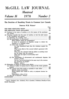 The Doctrine of Resulting Trusts in Common Law Canada Donovan W.M